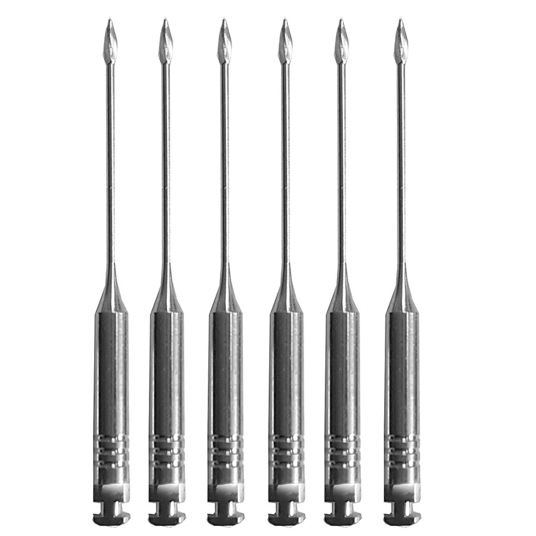 Set of six stainless steel Gates Glidden Drills, Size 3, used for enlarging the coronal portion of root canals, featuring a durable design and 28mm length.