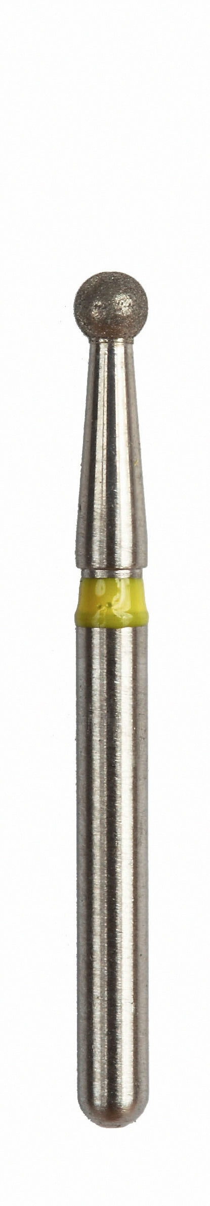  A fine diamond-coated bur with a spherical head for finishing small and rounded areas in composite restorations. Marked with a yellow band.